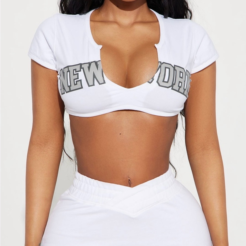 Skirt SET: White Crop Top and New York Cross Waist mini skirt